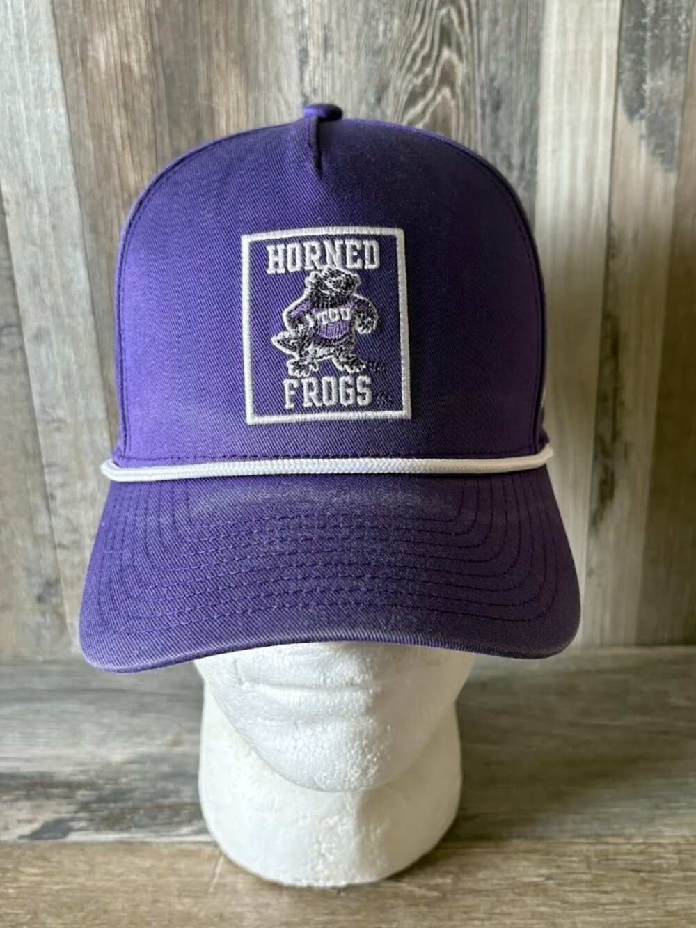 Texas Christian University snapback embroidered cap hat white rope accent